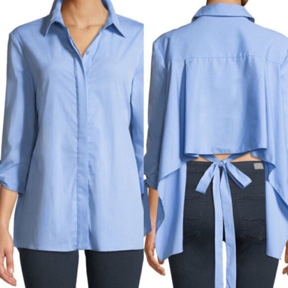 MILLY Blue Avery Tie Back Button Blouse Sz S - Picture 1 of 6